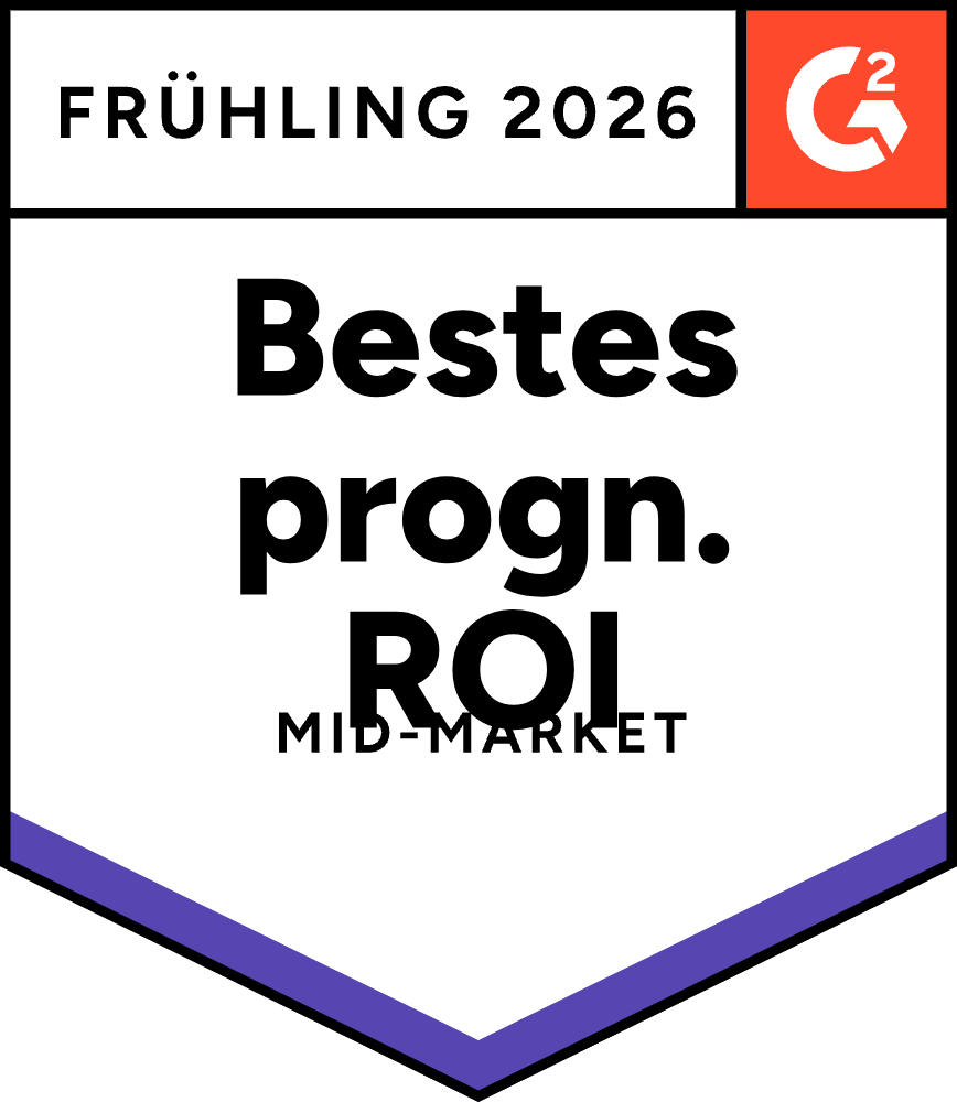 G2 Award Badge: BestegeschätzteROI UnternehmenmittlererGröße Roi